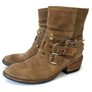 Russell & Bromley Booties Brown Studded Suede Rockafella Ankle Boots Size 38.5